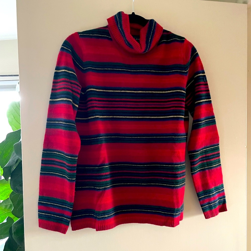 Lauren Ralph Lauren Striped Lambswool Turtleneck Sweater Small